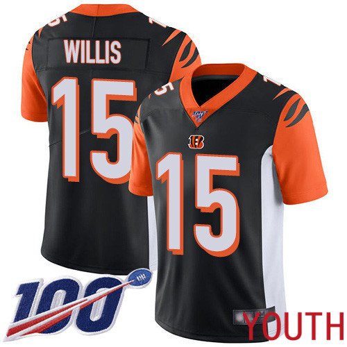 Cincinnati Bengals Limited Black Youth Damion Willis Home Jersey NFL Footballl #15 100th Season Vapor Untouchable